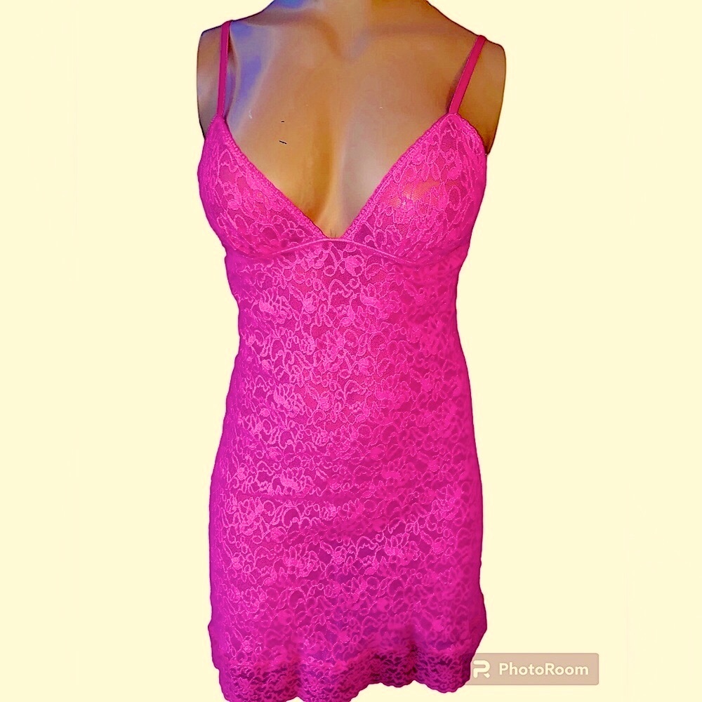 Victorias Secret Hot Pink Lace Chemise